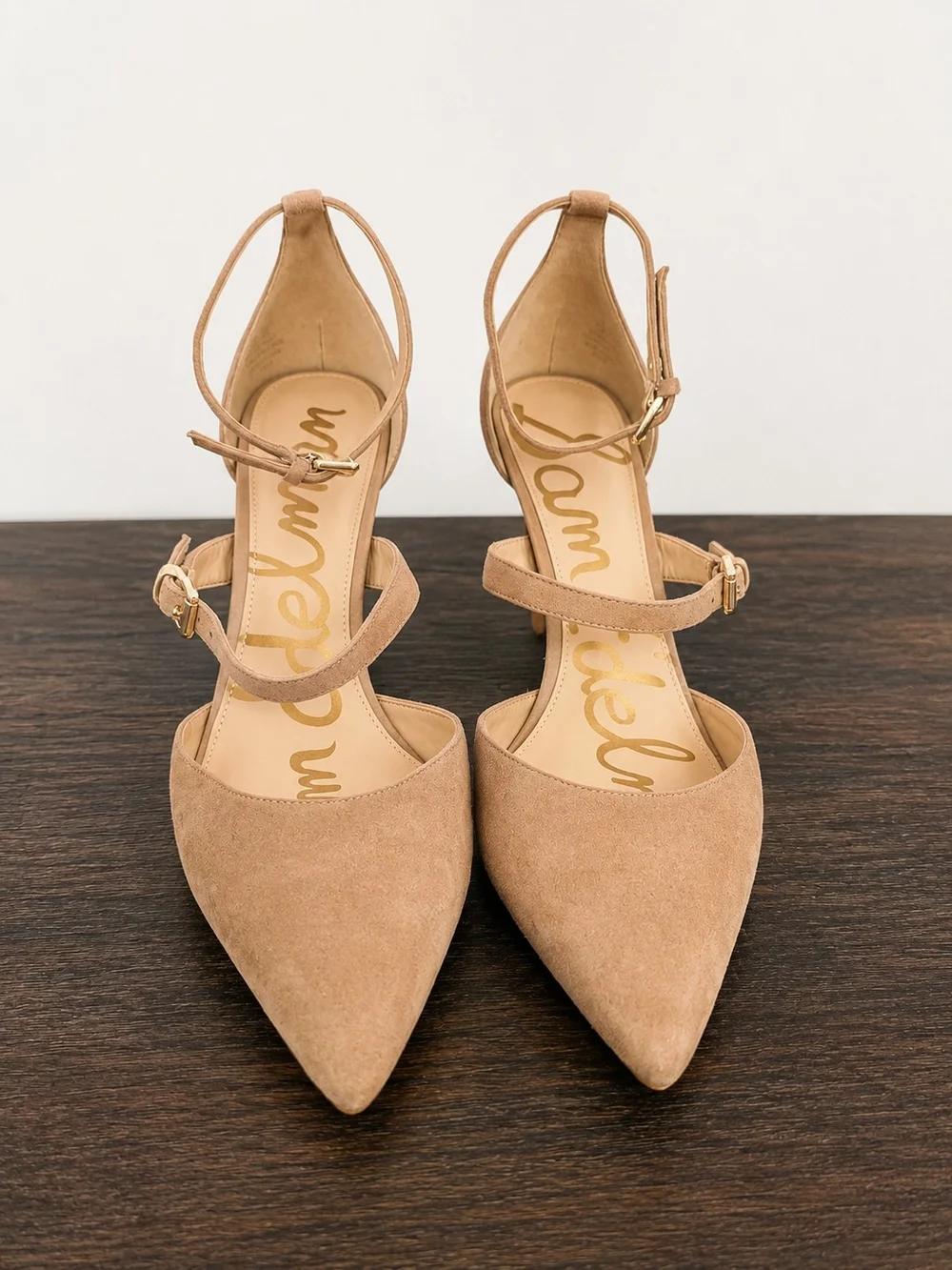 Sam Edelman Tan Suede Pointed Toe Ankle Strap Heels - Picture 1 of 2